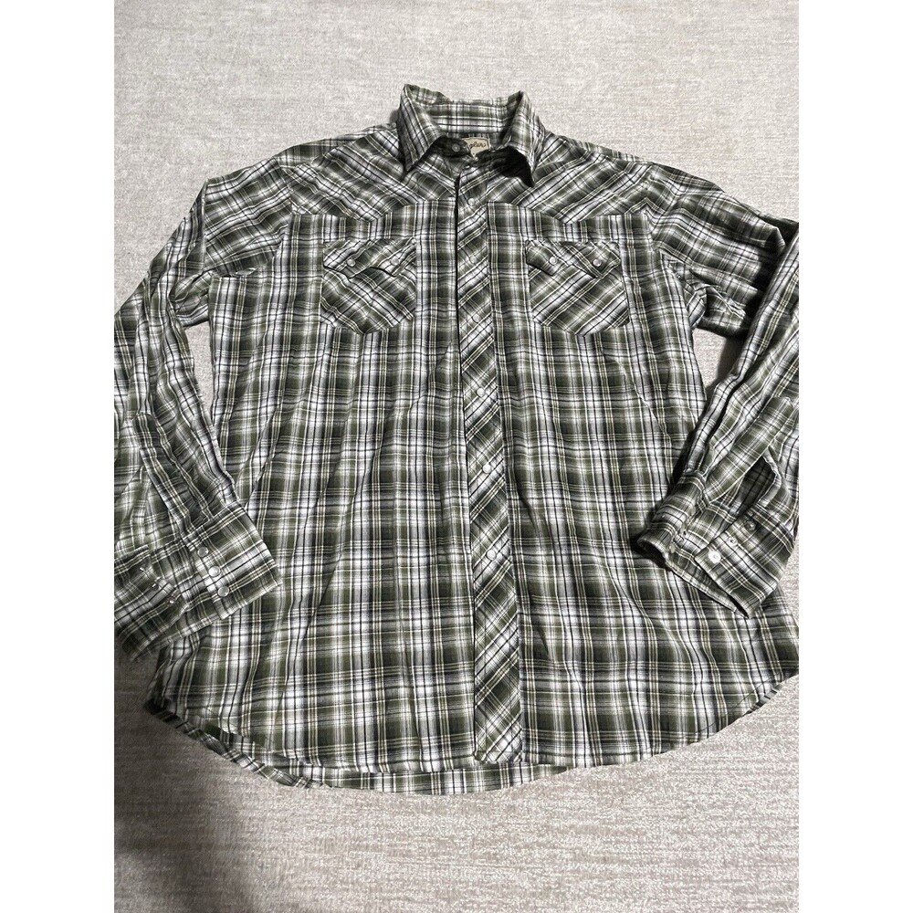Wrangler Shirt Men’s Large Button Down Plaid Snap Button Long Sleeve Western